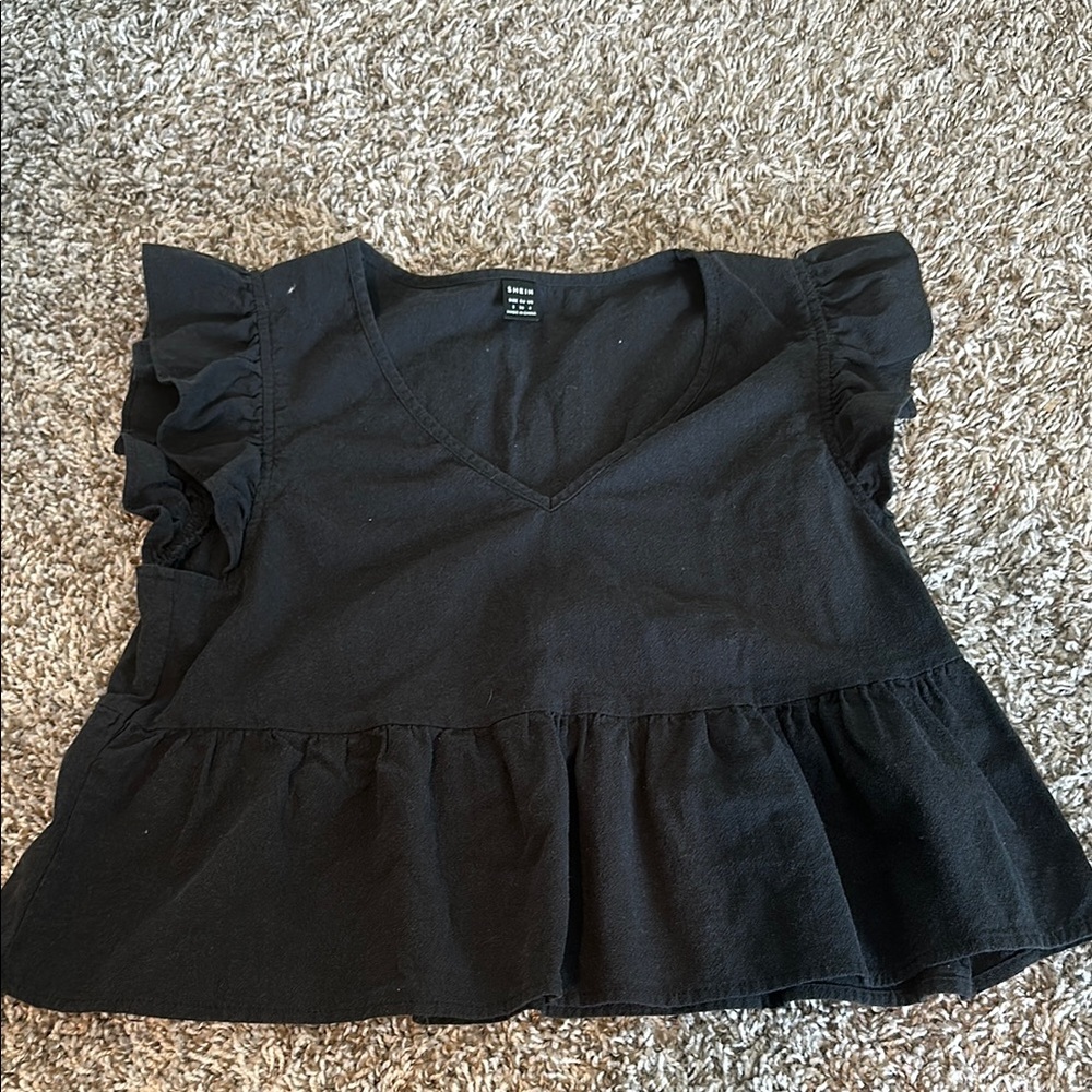 SHEIN Black Ruffle Sleeve Blouse